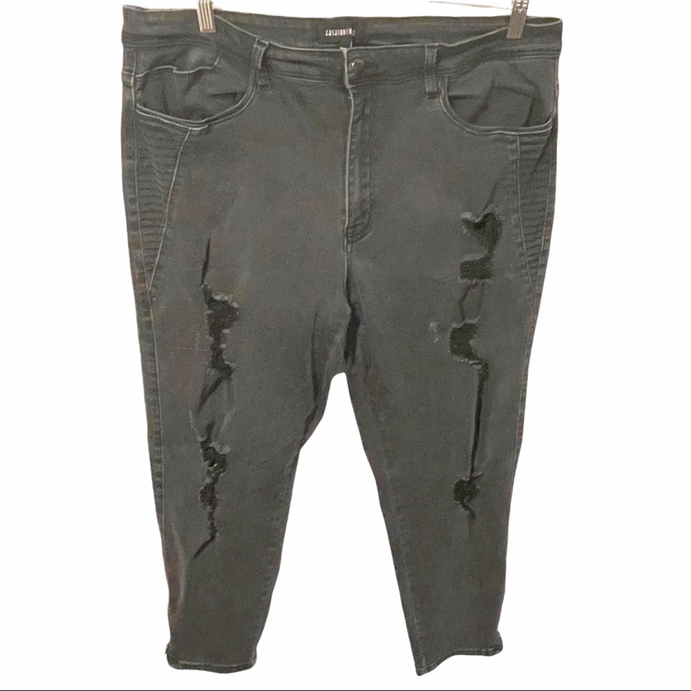 Fashion‎ Nova Black Plus Size 3X Distressed Zip Ankles Skinny Jeans